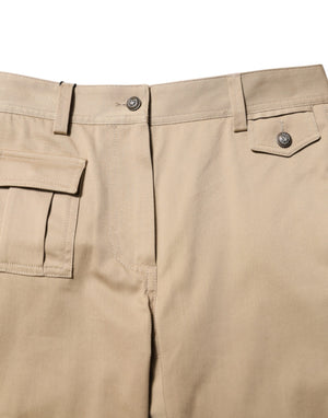 Beige Mid Waist Cargo Tapered Pants