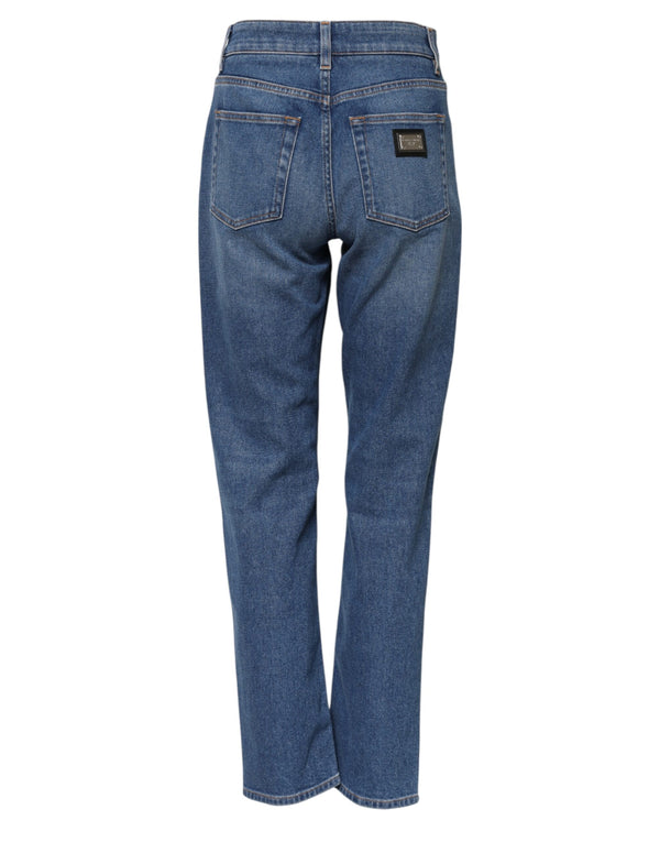 Blue Cotton High Waist Tapered Denim Jeans