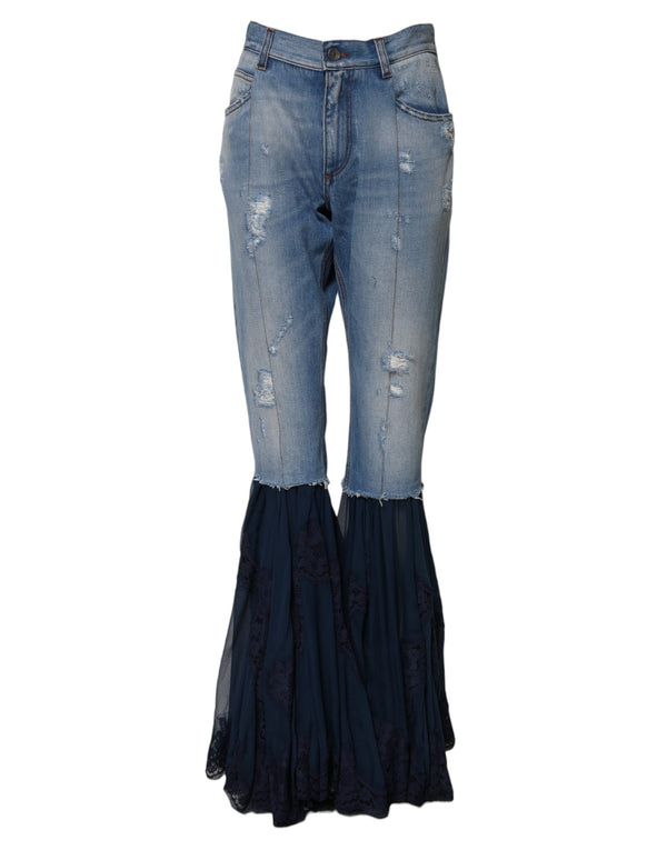 Blue Cotton High Waist Flared Denim Jeans