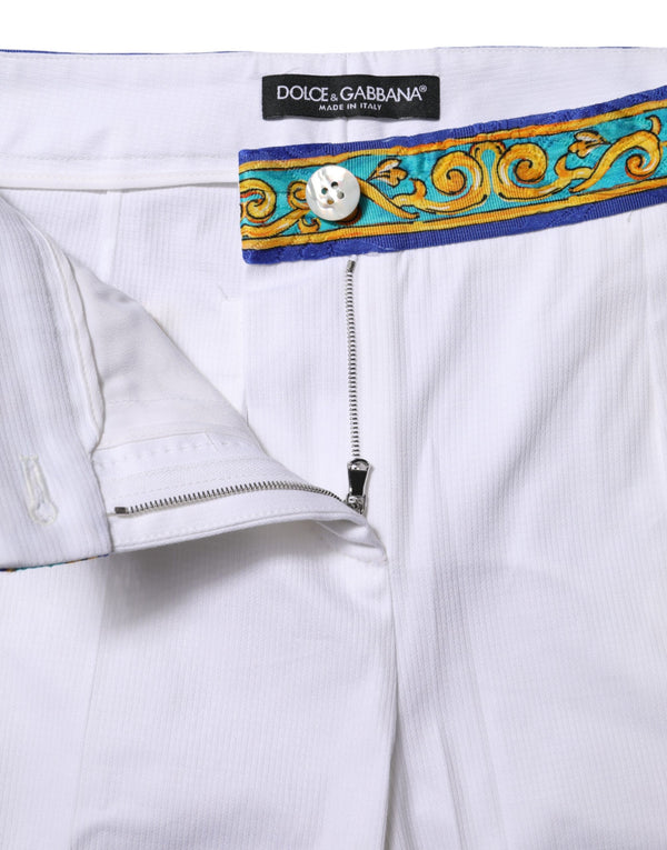 White Cotton Mid Waist Tapered Trouser Pants