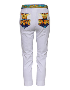 White Cotton Mid Waist Tapered Trouser Pants