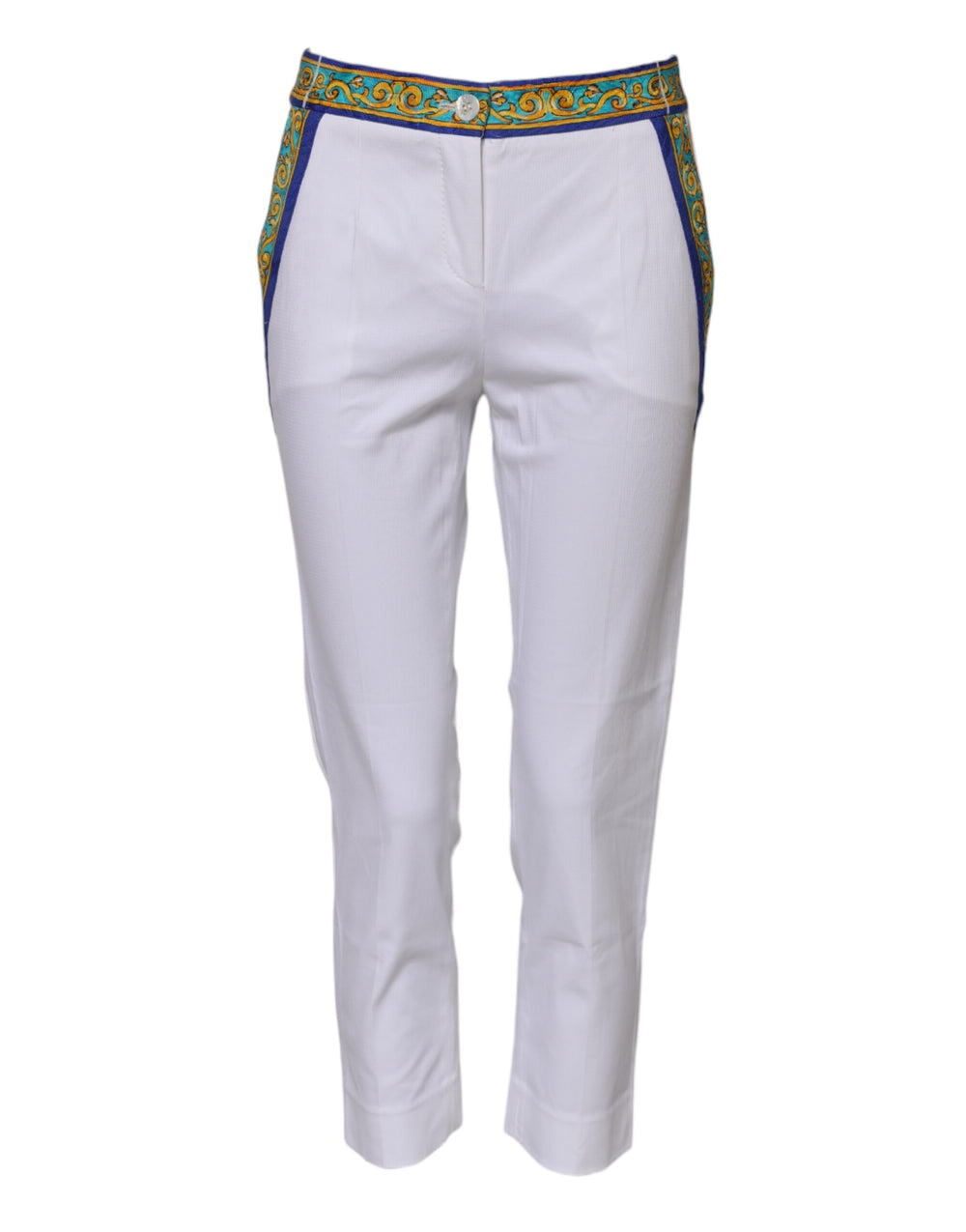 White Cotton Mid Waist Tapered Trouser Pants