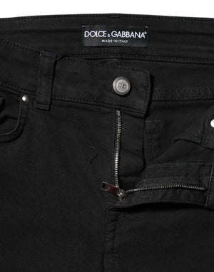 Black Cotton Logo Skinny MidWaist Denim Jeans