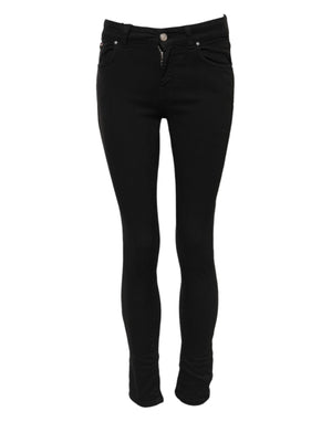 Black Cotton Skinny Mid Waist Denim Jeans