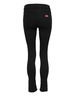 Black Cotton Skinny Mid Waist Denim Jeans