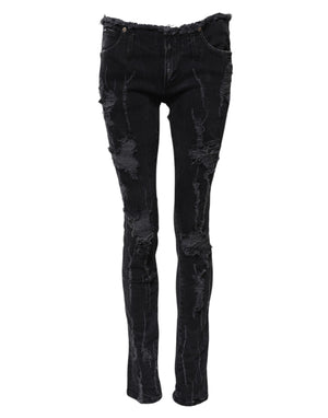Black Cotton Tattered Skinny Denim Jeans