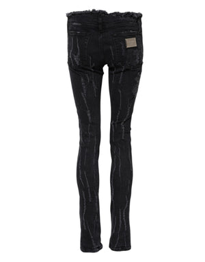 Black Cotton Tattered Skinny Denim Jeans