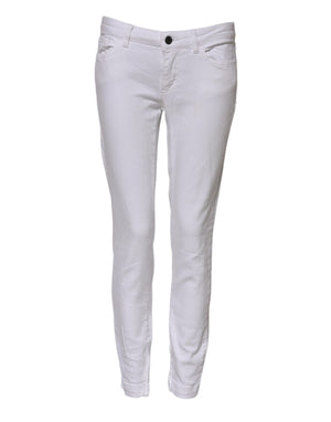 White Cotton Low Waist Skinny Denim Jeans