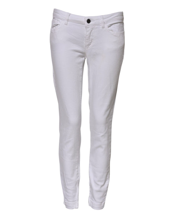 White Cotton Low Waist Skinny Denim Jeans