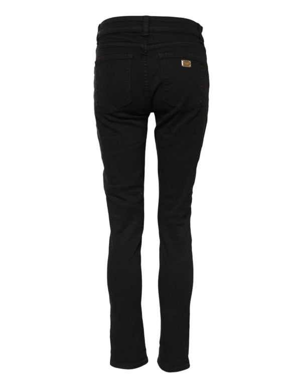 Black Cotton Logo Skinny Mid Waist Denim Jeans