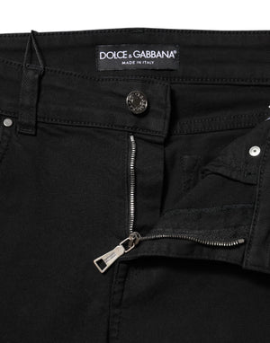 Black Cotton Logo Skinny Mid Waist Denim Jeans
