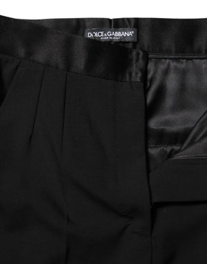 Black Wool Tapered High Waist Pants