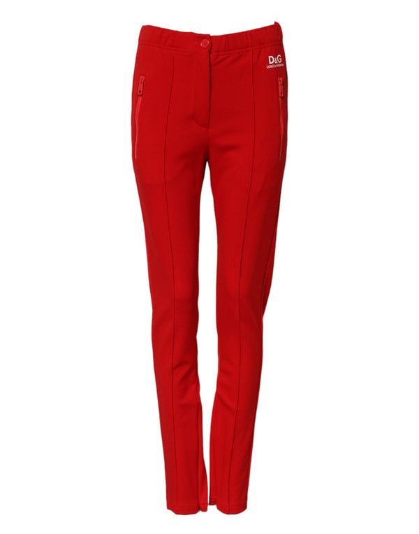Red Mid Waist Slim Fit Pants