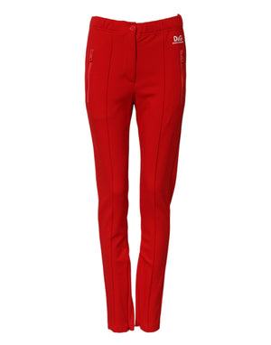 Red Mid Waist Slim Fit Pants