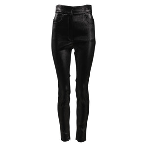 Black Cotton Stretch Lurex Thread Skinny Pants