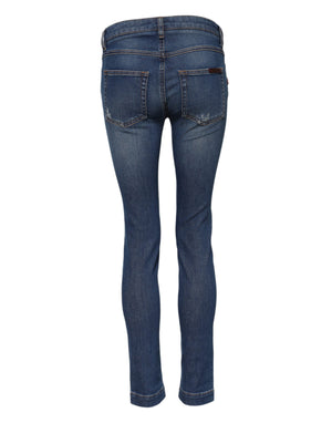 Blue Cotton Low Waist Skinny Denim Jeans