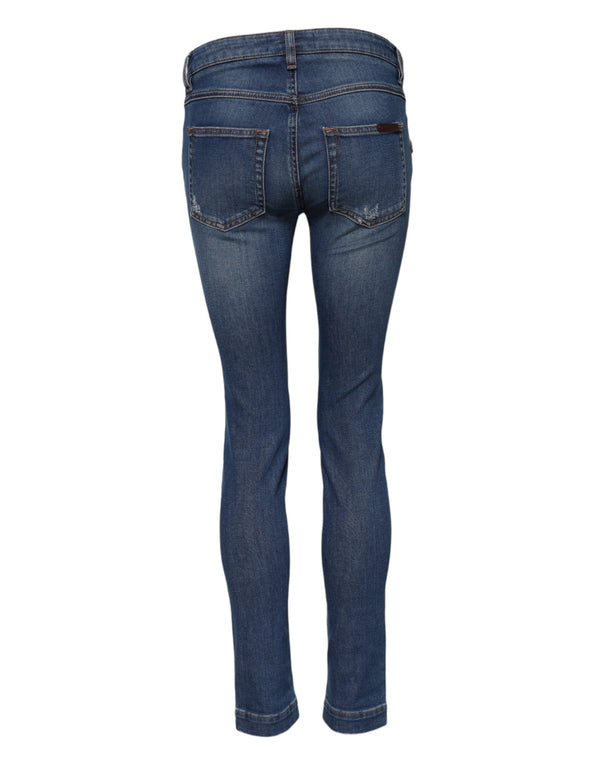 Blue Cotton Low Waist Skinny Denim Jeans