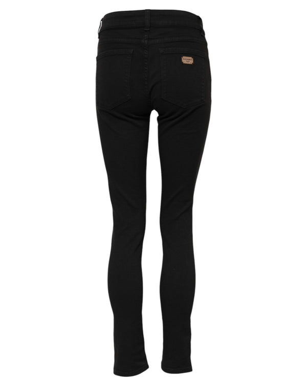 Black Cotton Mid Waist Skinny Denim Jeans