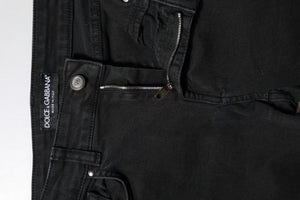 Black Cotton Mid Waist Skinny Denim Jeans