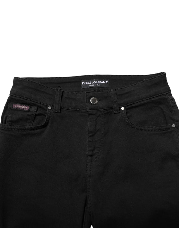 Black Cotton Logo Skinny Mid Waist Denim Jeans