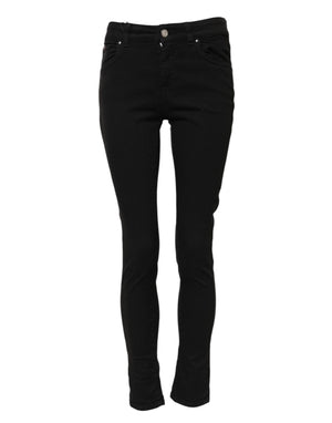 Black Cotton Skinny Mid Waist Denim Jeans