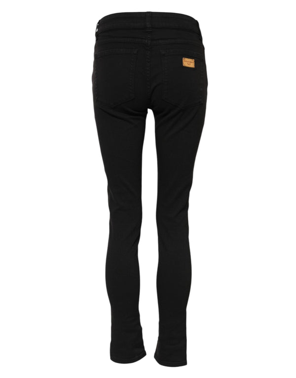 Black Cotton Skinny Mid Waist Denim Jeans