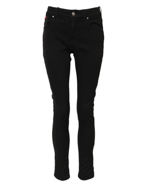 Black Cotton Logo Skinny Mid Waist Denim Jeans