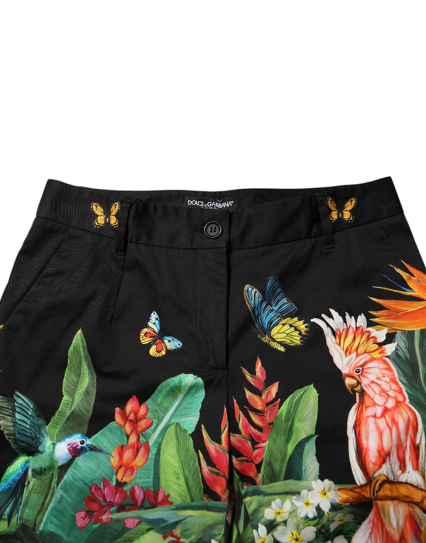 Black Cotton Tropical Mid Waist Pants