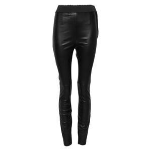 Black Leather Elastic Waist Pants