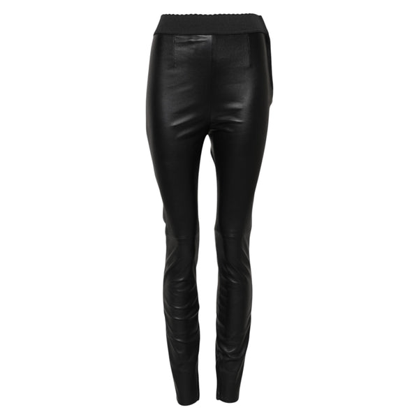 Black Leather Elastic Waist Pants