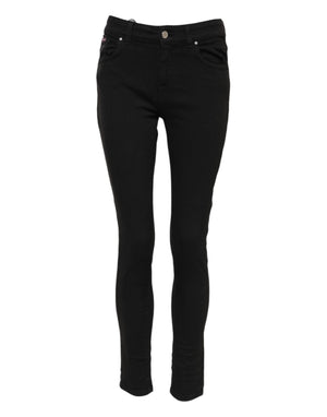 Black Cotton Logo Skinny Mid Waist Denim Jeans