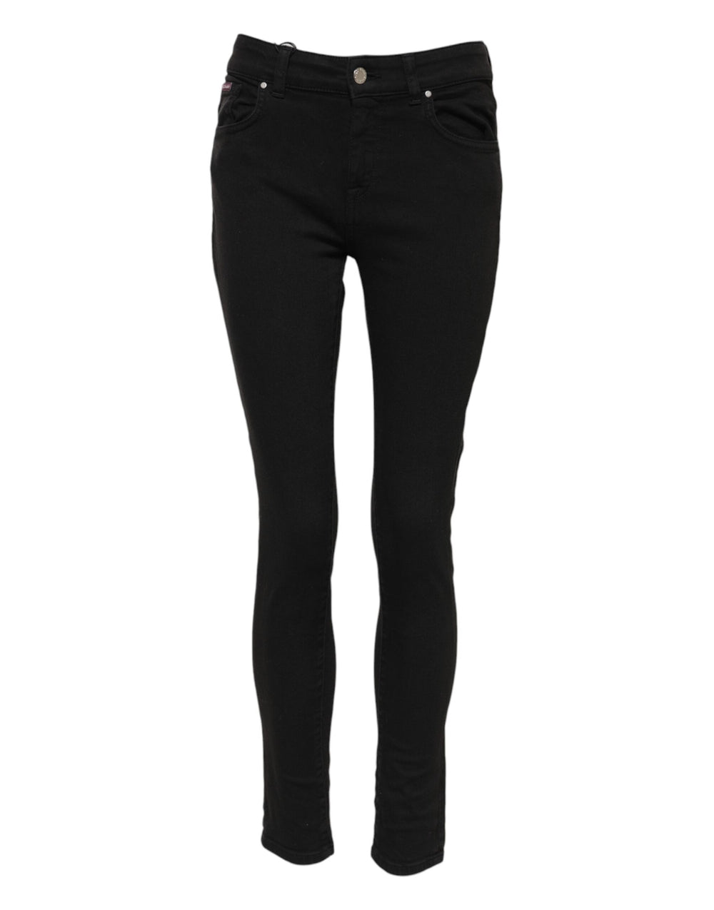 Black Cotton Logo Skinny Mid Waist Denim Jeans