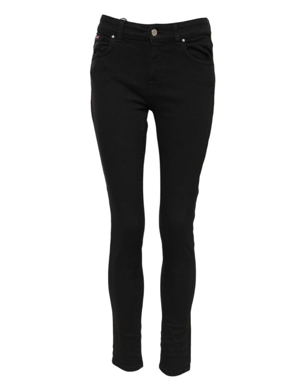 Black Cotton Logo Skinny Mid Waist Denim Jeans