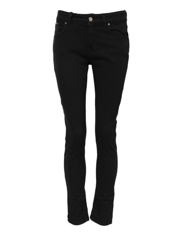 Black Cotton Logo Skinny Mid Waist Denim Jeans