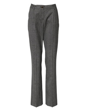 Gray Checkered High Waist Flared Pants