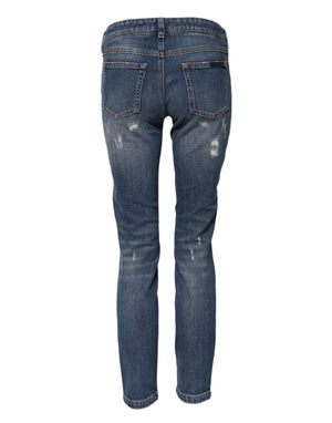 Blue Play Card Embroidery Skinny Denim Jeans