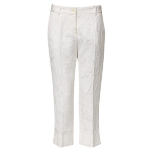 White Cotton Floral Jacquard Pants