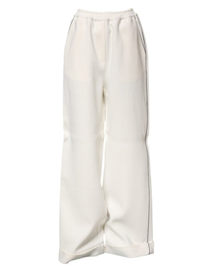 White Viscose Wide Leg Pull On Pants