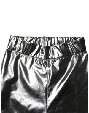 Metallic Silver Polyester Slim Fit Leggings Pants