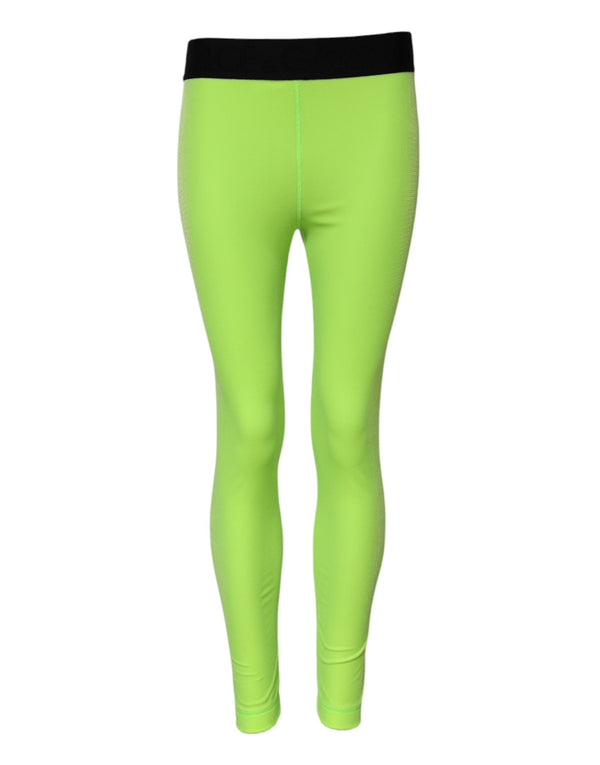 Green Nylon Slim Fit Leggings Pants