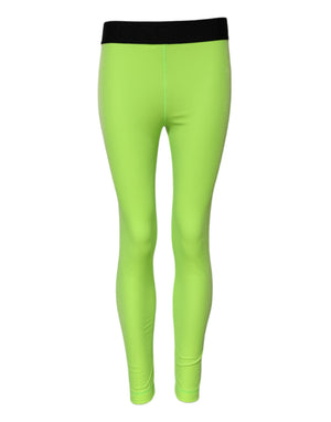 Green Nylon Slim Fit Leggings Pants