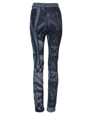 Blue Graphic Print Cotton Skinny Denim Jeans