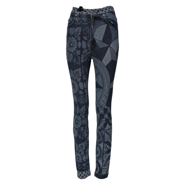 Blue Graphic Print Cotton Skinny Denim Jeans