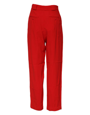 Red Viscose High Waist Tapered Pants