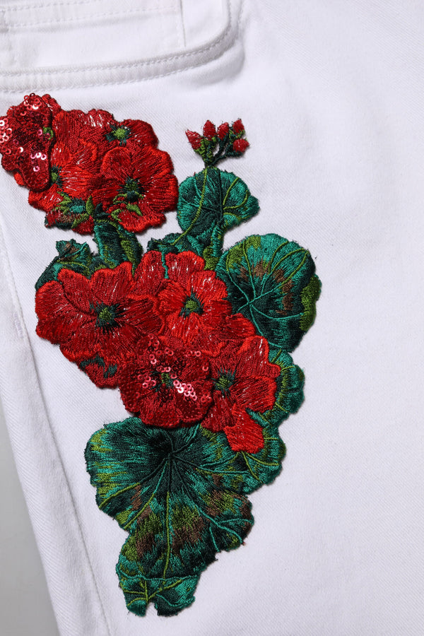White Floral Embroidery GIRLY Denim Jeans