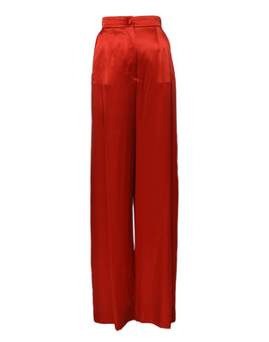 Red Satin High Waist Wide Leg Pants