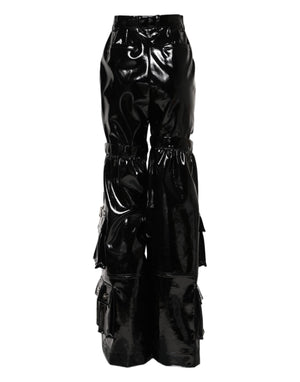 Black High Waist Cargo Bootcut Pants