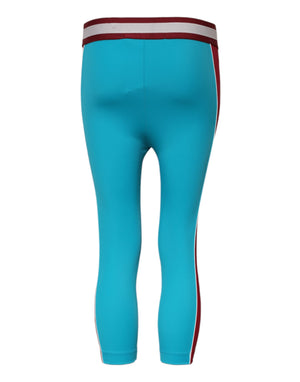 Blue Nylon Slim Fit Cropped Leggings Pants
