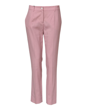 Pink Wool Mid Waist Tapered Pants
