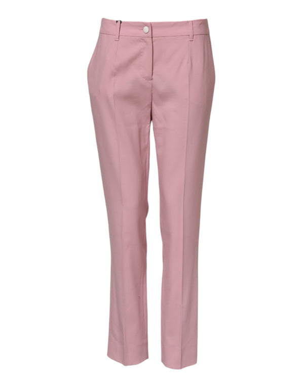 Pink Wool Mid Waist Tapered Pants